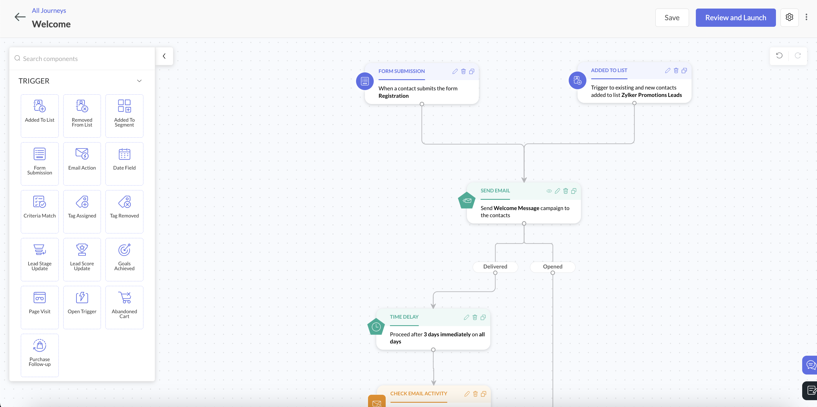 screenshot of Zoho Marketing Automation